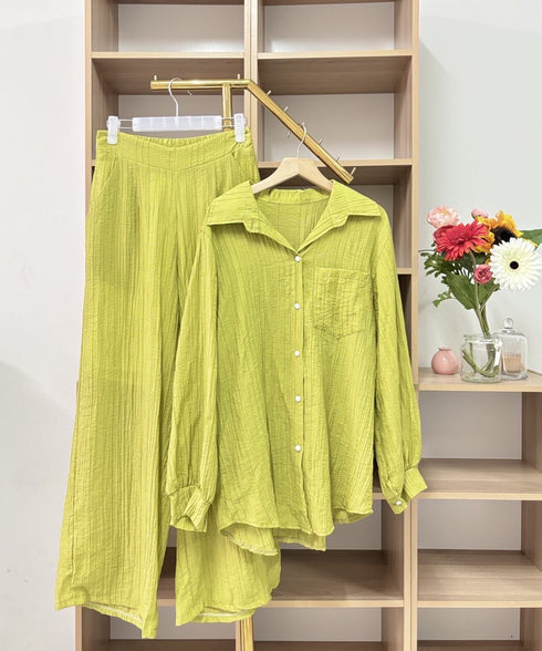 Collar Down Shirts With Wide Leg Trousers Sets